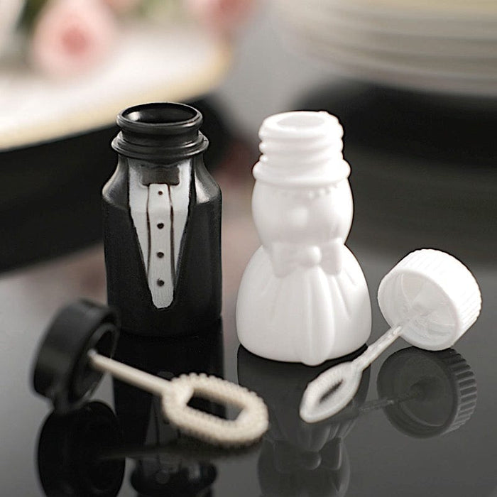 24 Bride and Groom Bubble Bottles Wedding Favors - Black and White BUBB_WED24