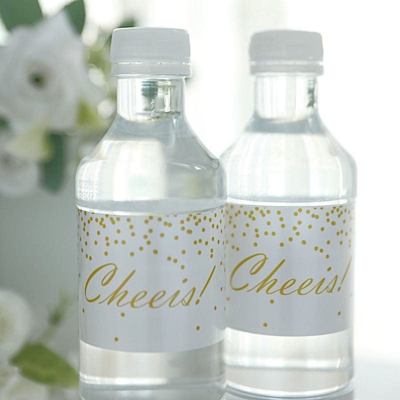 24 Cheers Stickers Wedding Party Water Bottle Labels - White and Gold STK_BOTT_CHEERS01_WHGD