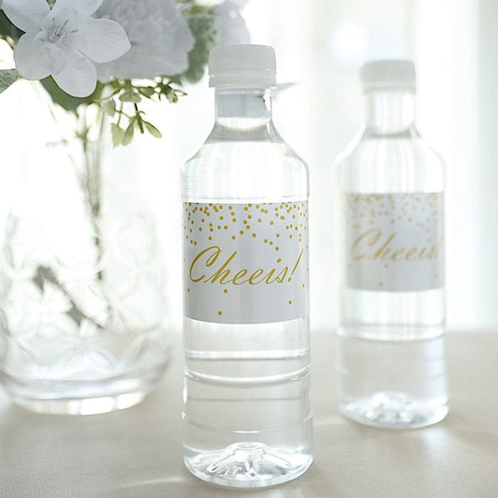 24 Cheers Stickers Wedding Party Water Bottle Labels - White and Gold STK_BOTT_CHEERS01_WHGD