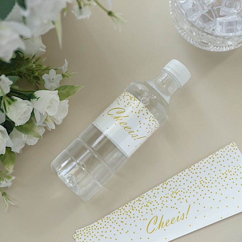 24 Cheers Stickers Wedding Party Water Bottle Labels - White and Gold STK_BOTT_CHEERS01_WHGD