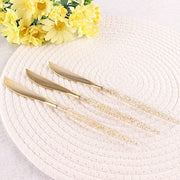 24 Clear Plastic Cutlery with Gold Glittered Handle - Disposable Tableware
