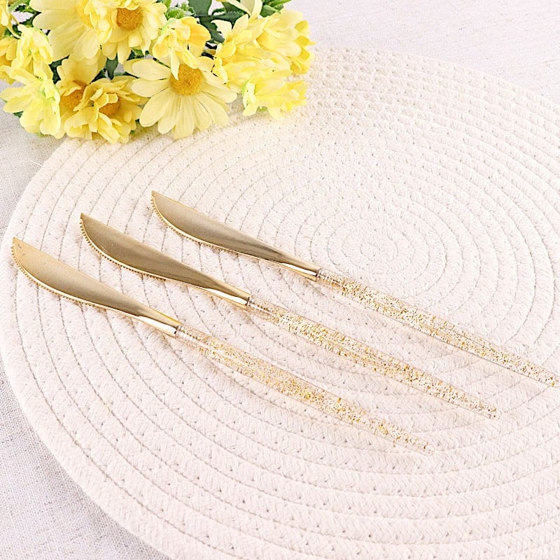 24 Clear Plastic Cutlery with Gold Glittered Handle - Disposable Tableware
