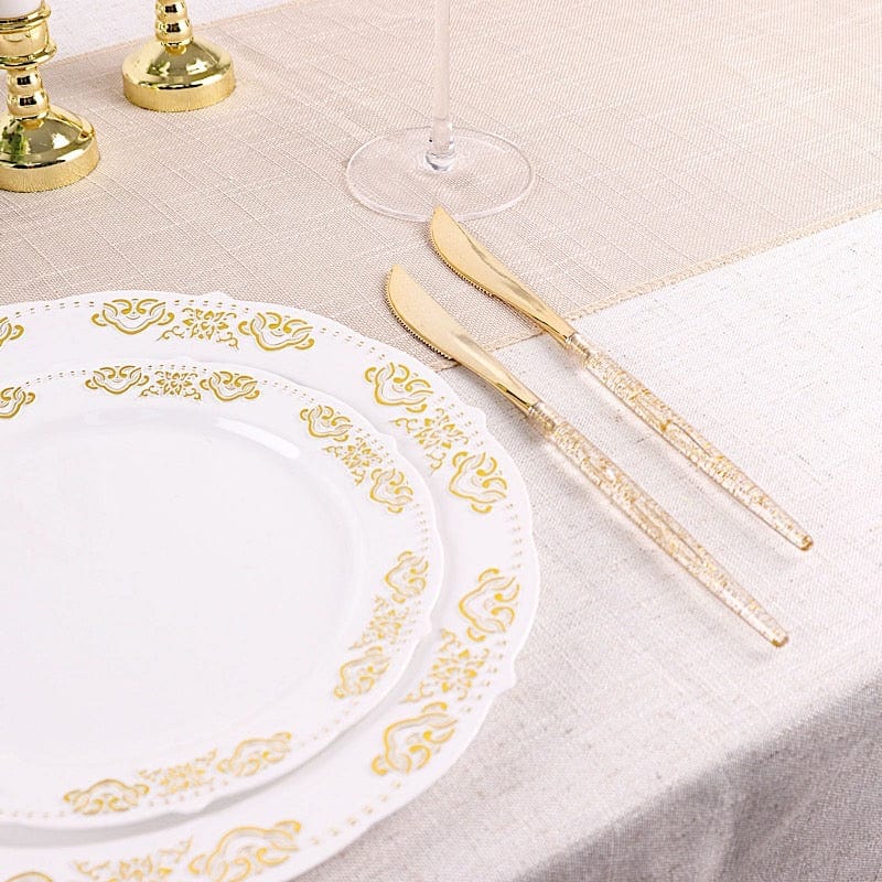 24 Clear Plastic Cutlery with Gold Glittered Handle - Disposable Tableware