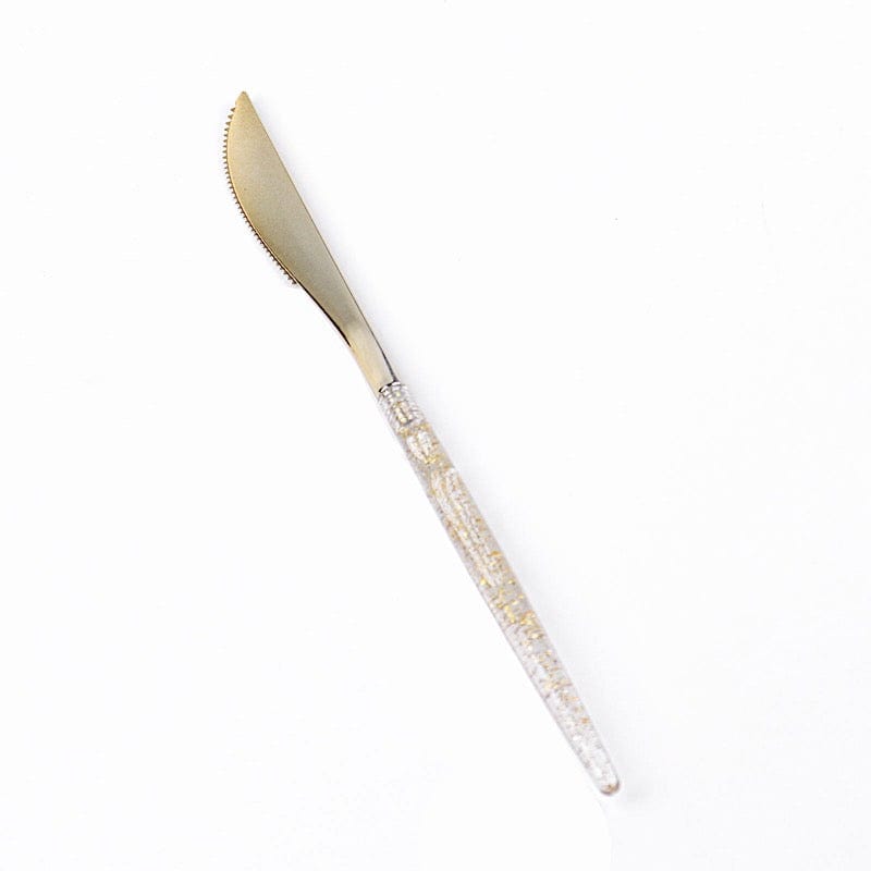 24 Clear Plastic Cutlery with Gold Glittered Handle - Disposable Tableware