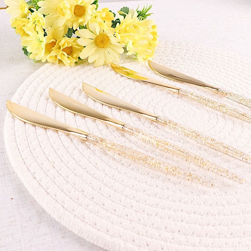 24 Clear Plastic Cutlery with Gold Glittered Handle - Disposable Tableware