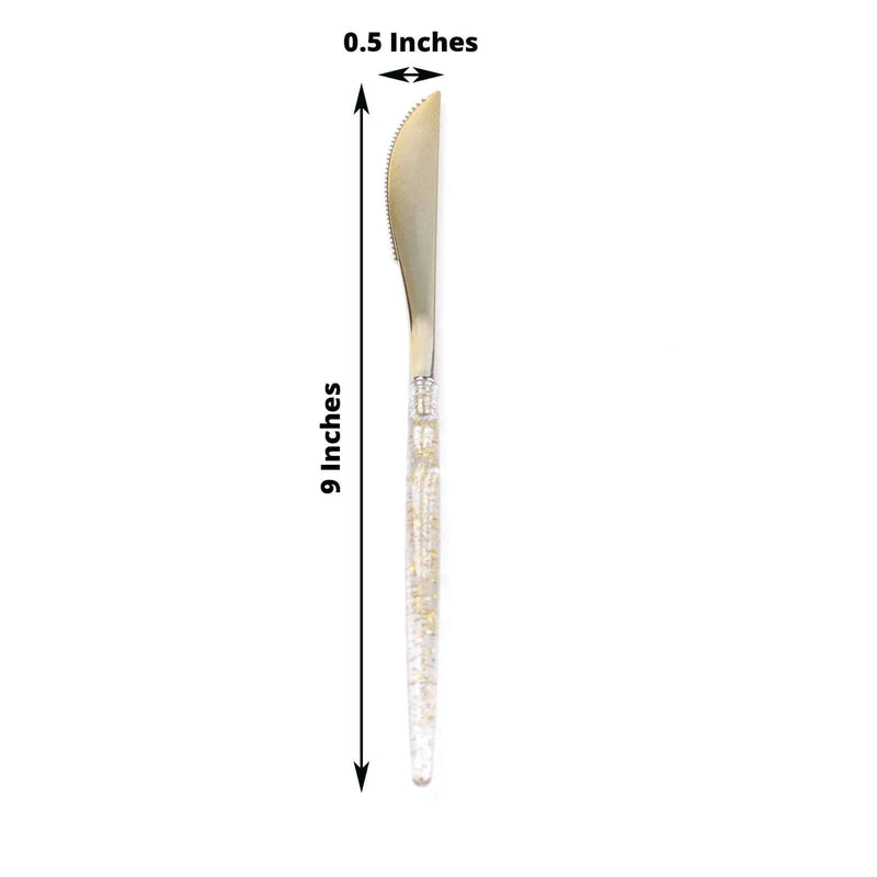 24 Clear Plastic Cutlery with Gold Glittered Handle - Disposable Tableware