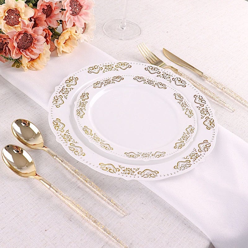 24 Clear Plastic Cutlery with Gold Glittered Handle - Disposable Tableware