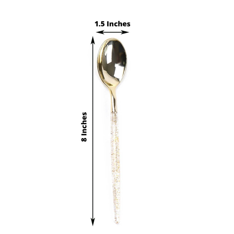 24 Clear Plastic Cutlery with Gold Glittered Handle - Disposable Tableware