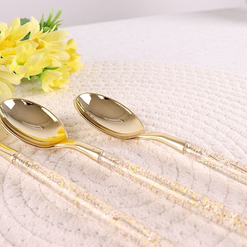 24 Clear Plastic Cutlery with Gold Glittered Handle - Disposable Tableware