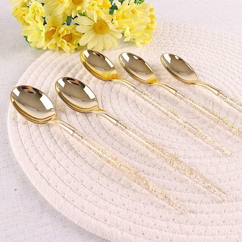 24 Clear Plastic Cutlery with Gold Glittered Handle - Disposable Tableware