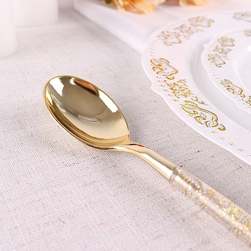 24 Clear Plastic Cutlery with Gold Glittered Handle - Disposable Tableware