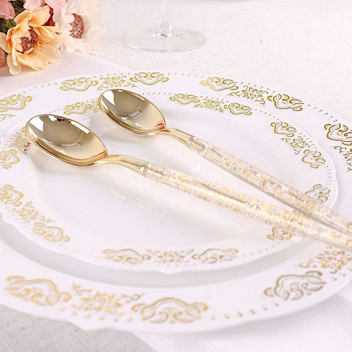 24 Clear Plastic Cutlery with Gold Glittered Handle - Disposable Tableware