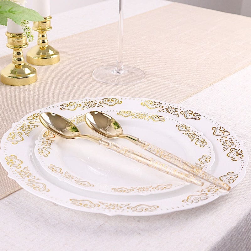 24 Clear Plastic Cutlery with Gold Glittered Handle - Disposable Tableware