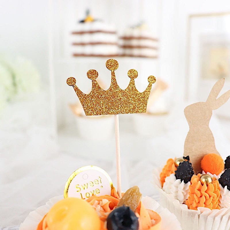 24 Glittered 5" Royal Crown Cake Toppers - Gold CAKE_TOP_013_CRWN_GOLD