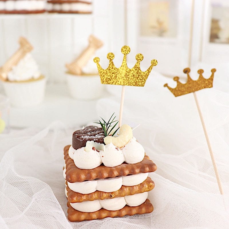 24 Glittered 5" Royal Crown Cupcake Toppers Cake Decorations - Gold ...