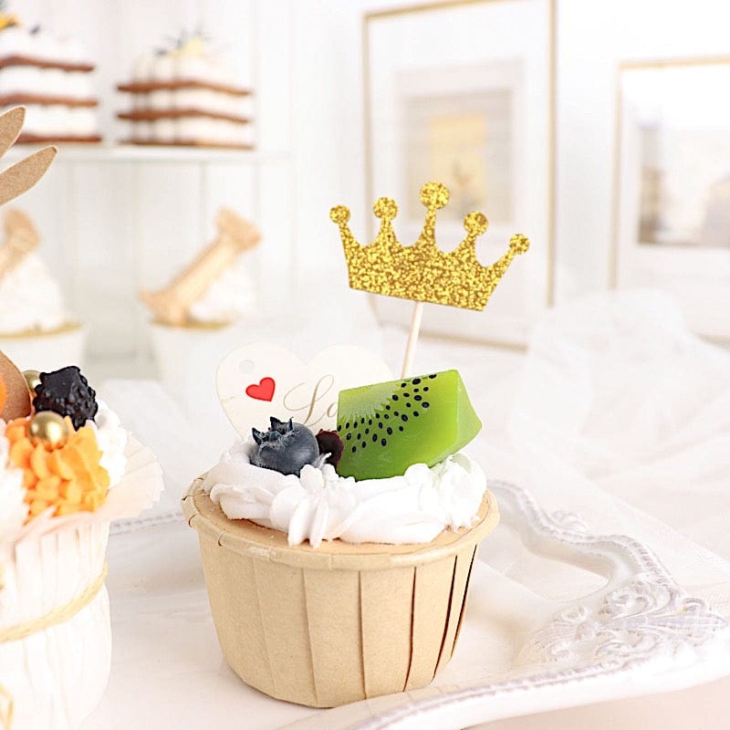 24 Glittered 5" Royal Crown Cake Toppers - Gold CAKE_TOP_013_CRWN_GOLD