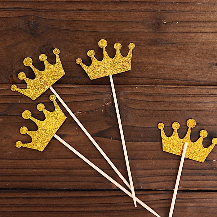 24 Glittered 5" Royal Crown Cake Toppers - Gold CAKE_TOP_013_CRWN_GOLD