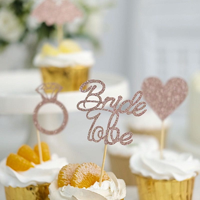 24 Glittered Bridal Shower Cake Toppers Set - Rose Gold CAKE_TOP_013_WED_054