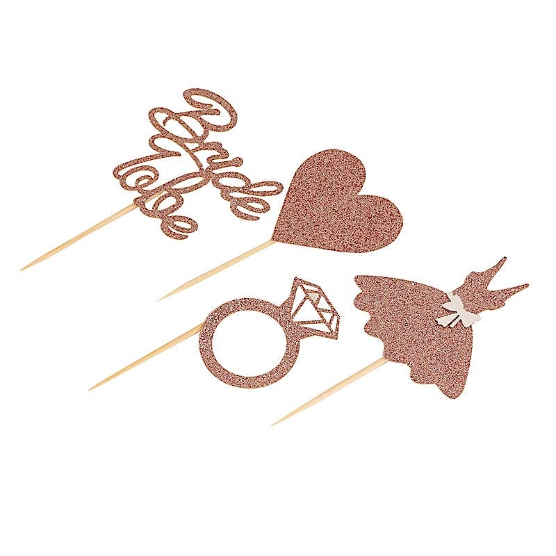 24 Glittered Bridal Shower Cake Toppers Set - Rose Gold CAKE_TOP_013_WED_054