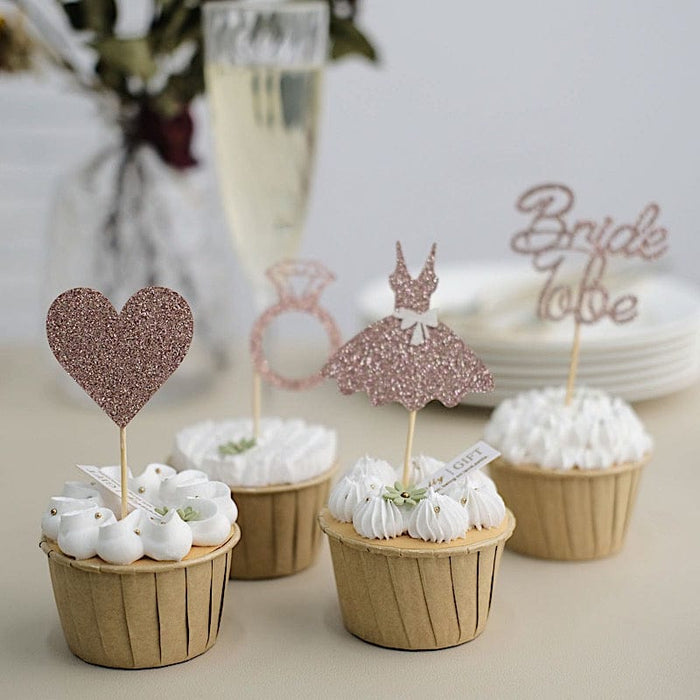 24 Glittered Bridal Shower Cake Toppers Set - Rose Gold CAKE_TOP_013_WED_054
