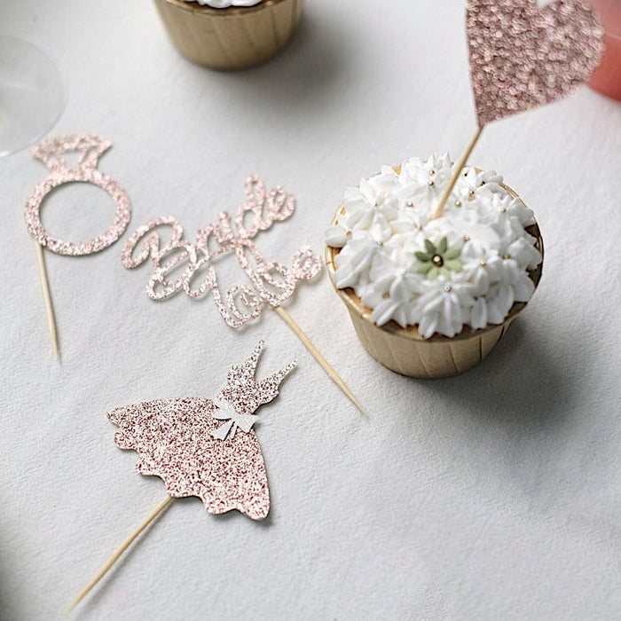 24 Glittered Bridal Shower Cake Toppers Set - Rose Gold CAKE_TOP_013_WED_054