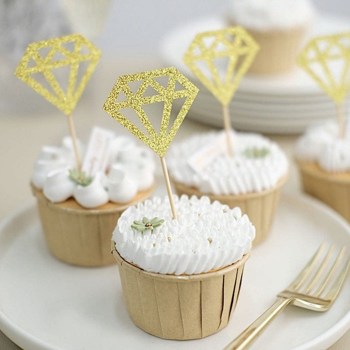 24 Glittered Diamond Ring Cake Toppers - Gold CAKE_TOP_013_DIA_GOLD