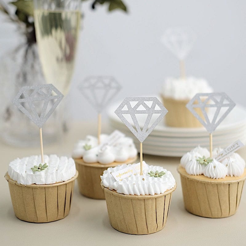 24 Glittered Diamond Ring Cake Toppers - Silver CAKE_TOP_013_DIA_SILV