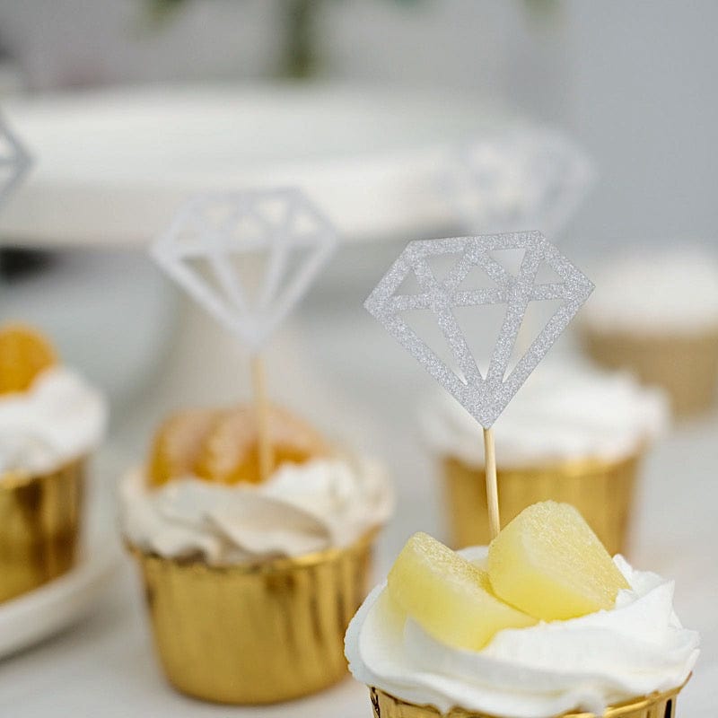 24 Glittered Diamond Ring Cake Toppers - Silver CAKE_TOP_013_DIA_SILV