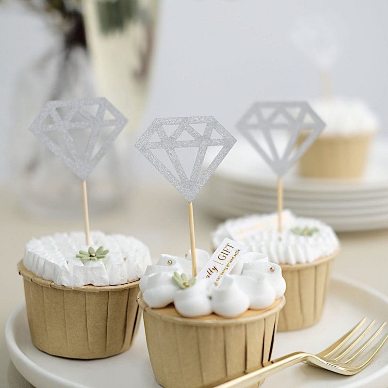 24 Glittered Diamond Ring Cake Toppers - Silver CAKE_TOP_013_DIA_SILV
