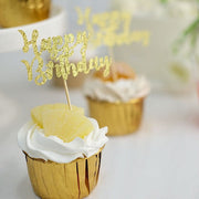 24 Glittered Happy Birthday Cake Toppers - Gold CAKE_TOP_013_BDAY_GOLD