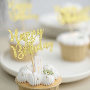 24 Glittered Happy Birthday Cake Toppers - Gold CAKE_TOP_013_BDAY_GOLD