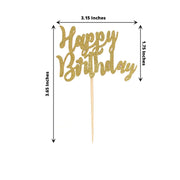 24 Glittered Happy Birthday Cake Toppers - Gold CAKE_TOP_013_BDAY_GOLD