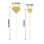 24 Glittered Heart Cake Toppers Picks - Gold CAKE_TOP_013_HRT_GOLD