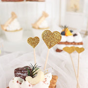 24 Glittered Heart Cake Toppers Picks - Gold CAKE_TOP_013_HRT_GOLD