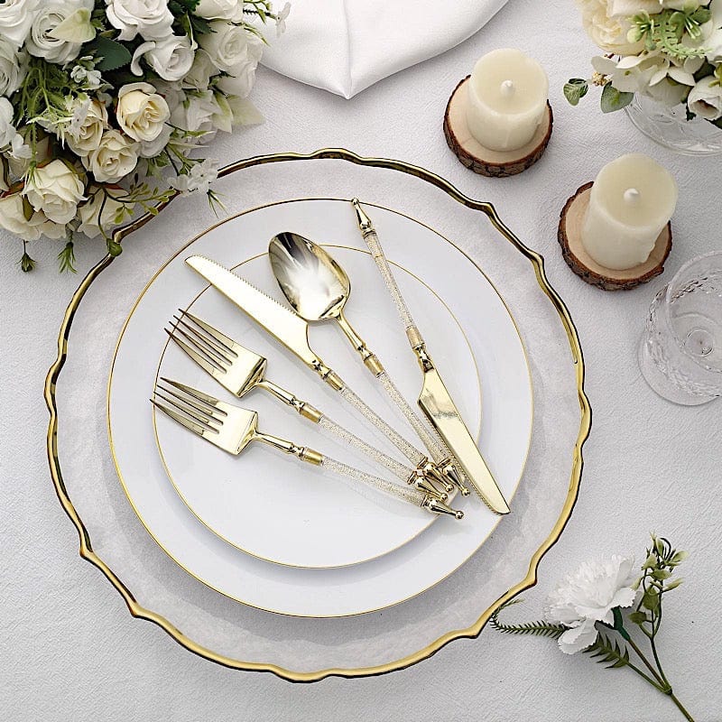 24 Glittered Plastic Cutlery with Roman Column Handle - Disposable Tableware