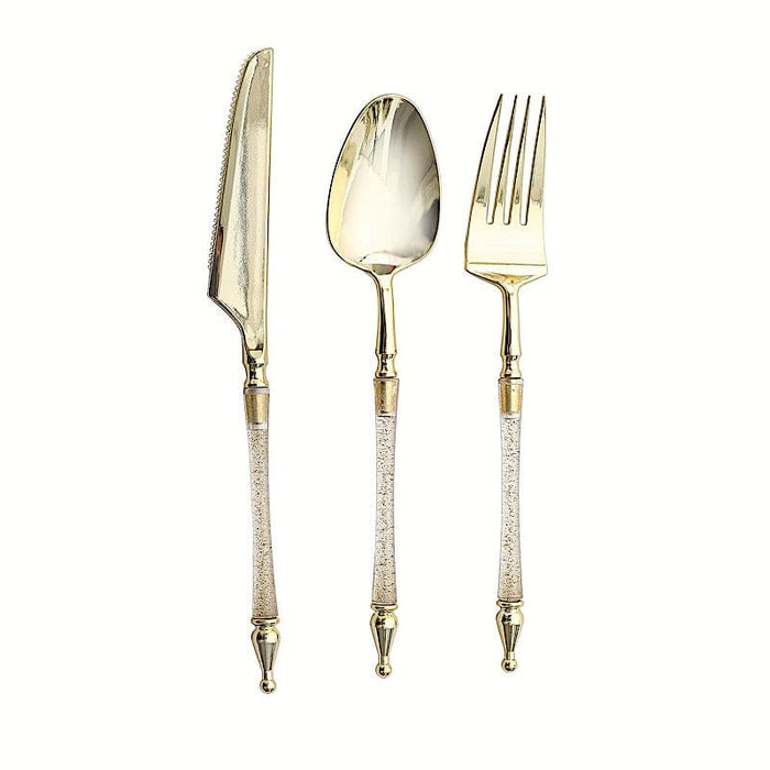 24 Glittered Plastic Cutlery with Roman Column Handle - Disposable Tableware DSP_YY0015_8_CLGD