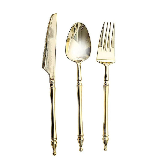 24 Glittered Plastic Cutlery with Roman Column Handle - Disposable Tableware DSP_YY0015_8_GOLD