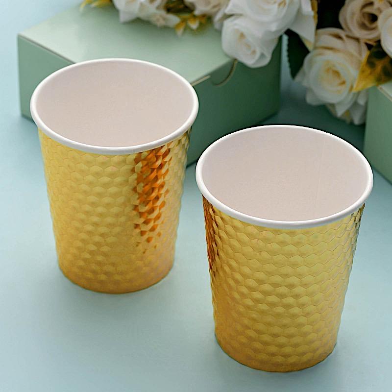 24 Gold 9 oz Metallic Honeycomb All Purpose Paper Cups - Disposable Tableware DSP_PCUP_005_9_GOLD