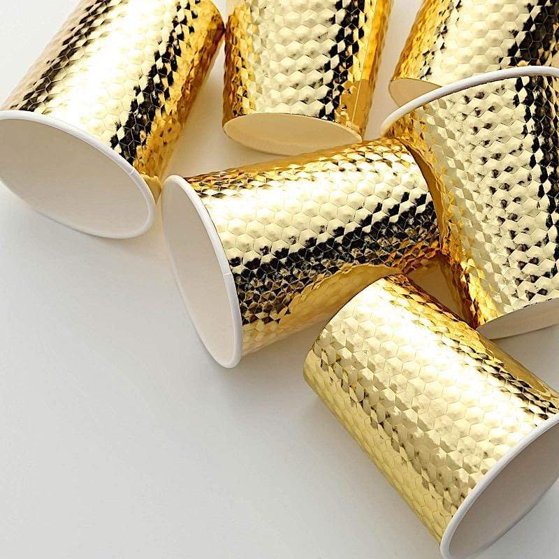 24 Gold 9 oz Metallic Honeycomb All Purpose Paper Cups - Disposable Tableware DSP_PCUP_005_9_GOLD