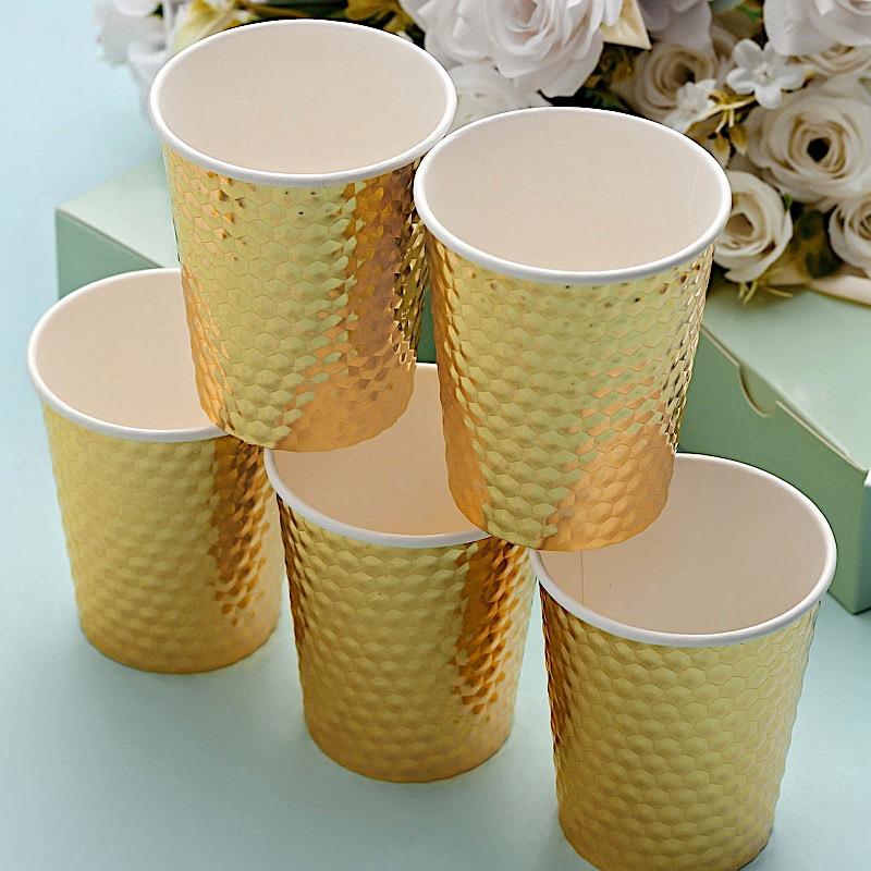 24 Gold 9 oz Metallic Honeycomb All Purpose Paper Cups - Disposable Tableware DSP_PCUP_005_9_GOLD