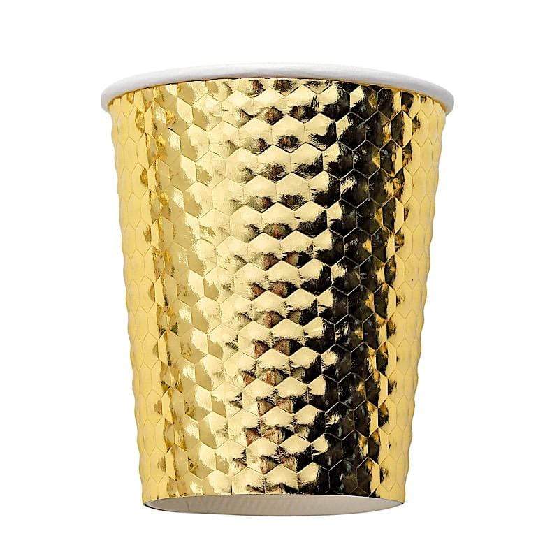 24 Gold 9 oz Metallic Honeycomb All Purpose Paper Cups - Disposable Tableware DSP_PCUP_005_9_GOLD