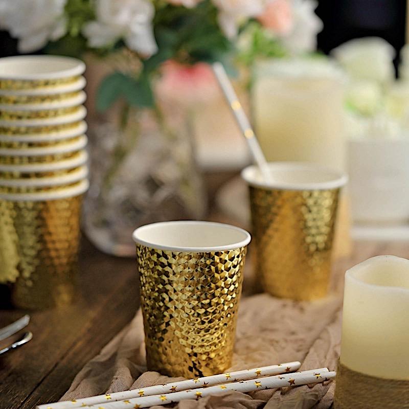 24 Gold 9 oz Metallic Honeycomb All Purpose Paper Cups - Disposable Tableware DSP_PCUP_005_9_GOLD