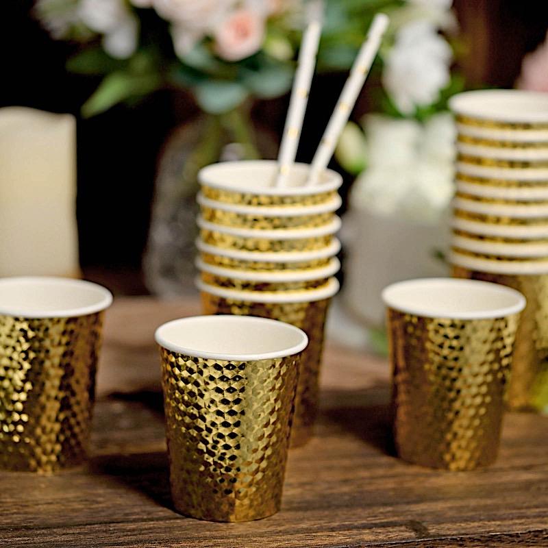 24 Gold 9 oz Metallic Honeycomb All Purpose Paper Cups - Disposable Tableware DSP_PCUP_005_9_GOLD