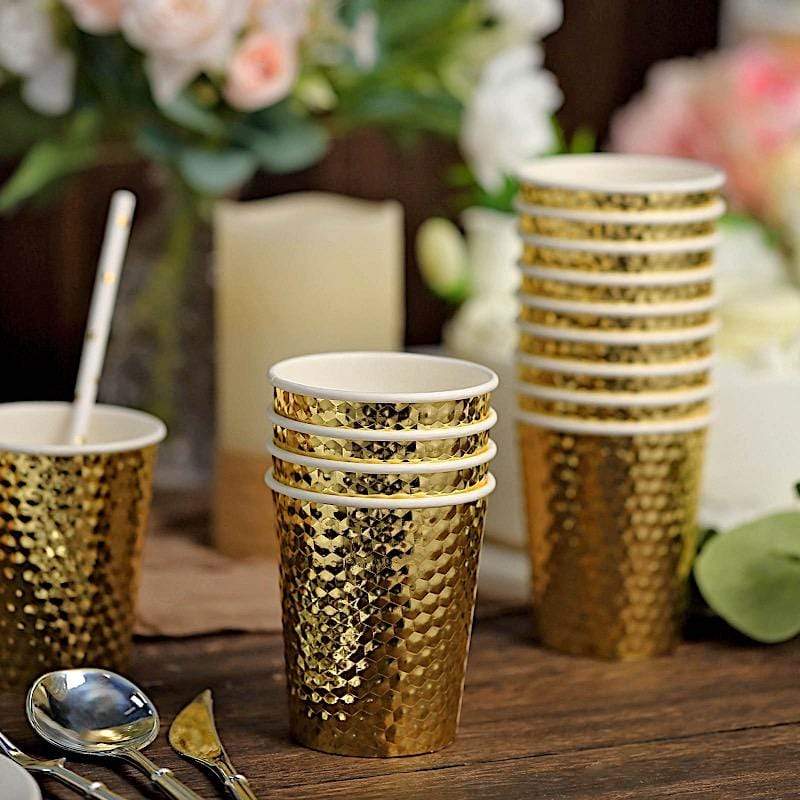 24 Gold 9 oz Metallic Honeycomb All Purpose Paper Cups - Disposable Tableware DSP_PCUP_005_9_GOLD