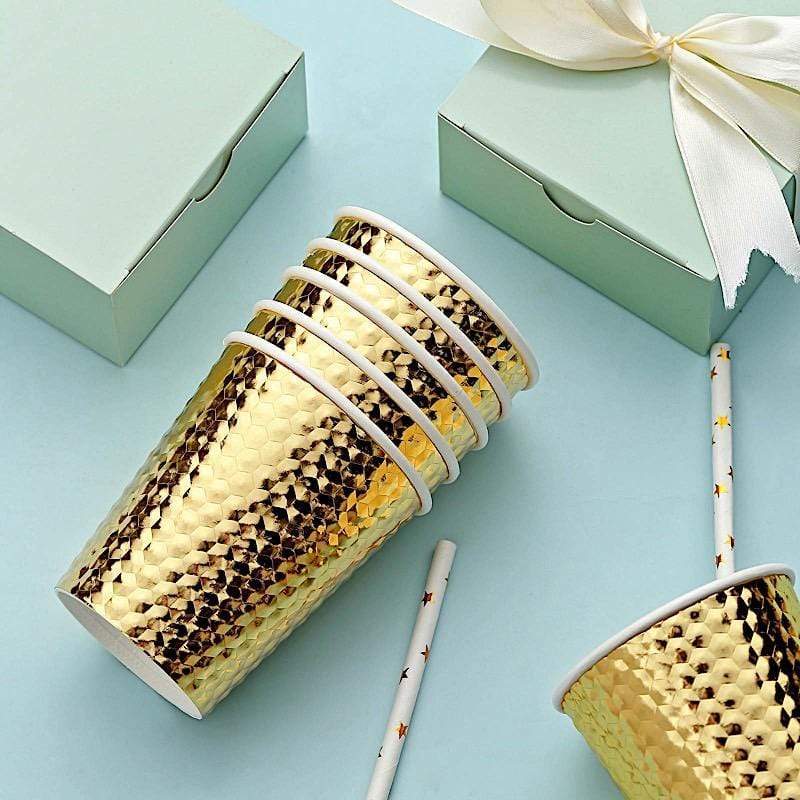 24 Gold 9 oz Metallic Honeycomb All Purpose Paper Cups - Disposable Tableware DSP_PCUP_005_9_GOLD