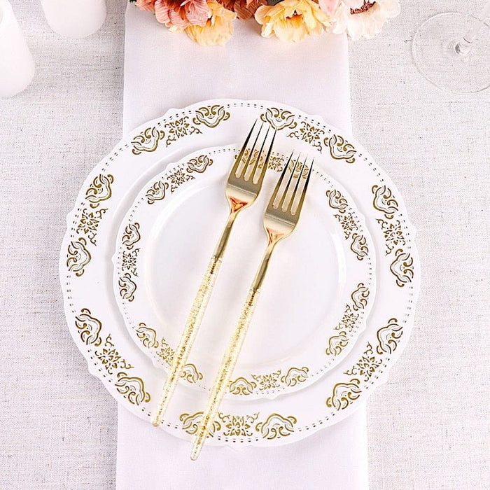 24 Gold 9" Plastic Forks with Glittered Handle - Disposable Tableware DSP_YF0013_9_GOLD