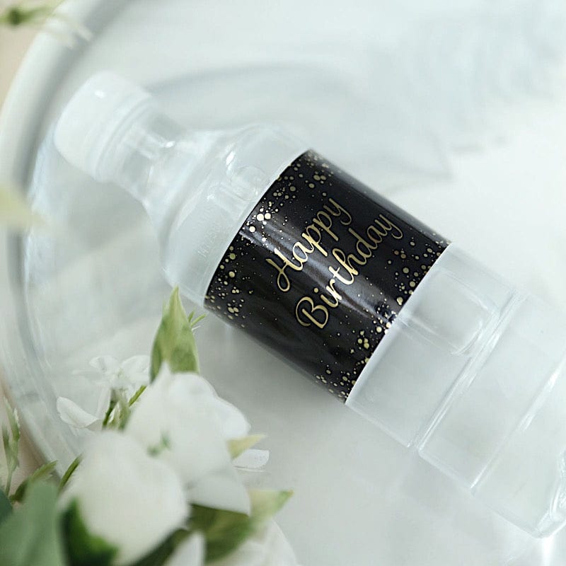 24 Happy Birthday Stickers Party Water Bottle Labels - Black and Gold STK_BOTT_BDAY01_BKGD