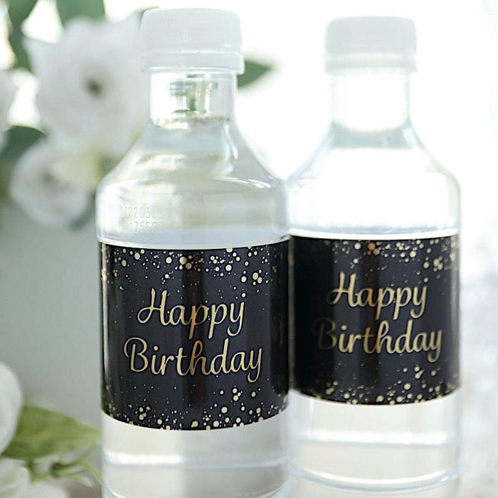 24 Happy Birthday Stickers Party Water Bottle Labels - Black and Gold STK_BOTT_BDAY01_BKGD