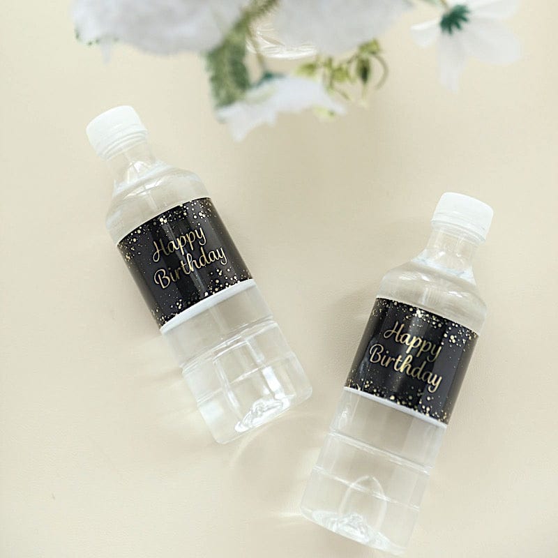 24 Happy Birthday Stickers Party Water Bottle Labels - Black and Gold STK_BOTT_BDAY01_BKGD