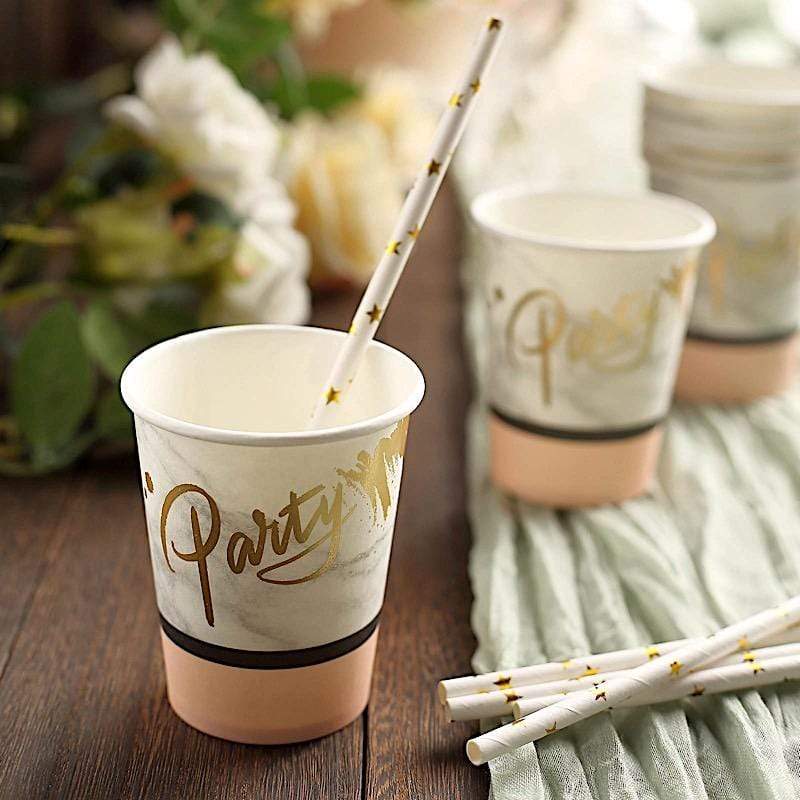 24 Marble 9 oz White with Blush All Purpose Paper Cups - Disposable Tableware DSP_PCUP_001_9_MAB046